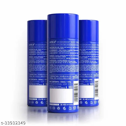 Ustraa BLUE Deodorant Body Spray, 150 ml- Set of 3