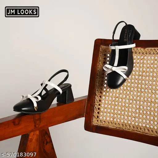 JM LOOKS Women’s Slingback Chunky Heels 2 Inch Closed Pointed Toe with Bow Mary Jane Pumps Low Block Heels for Women Classic  Party Daily Office Shoes - Black