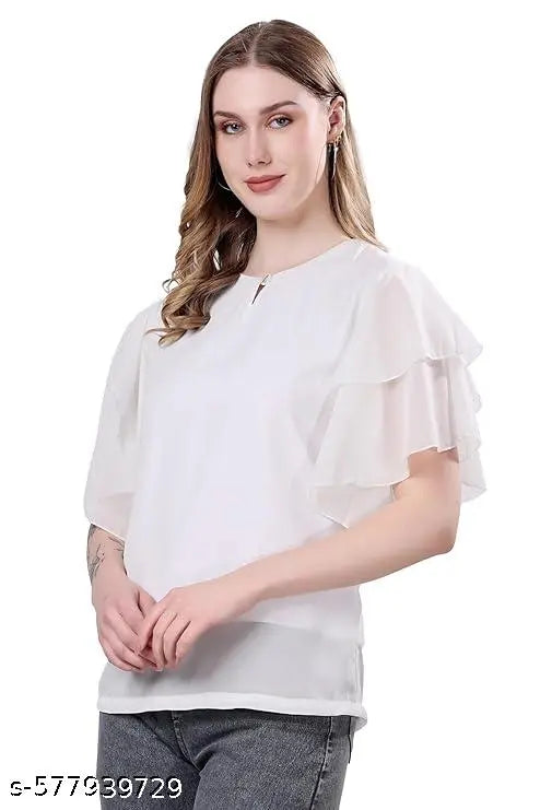 Totar Women's Georgette Solid Flared Western Top | Winter Top | Western Top | Top for Women | Latest Women Top | Trendy Women Top