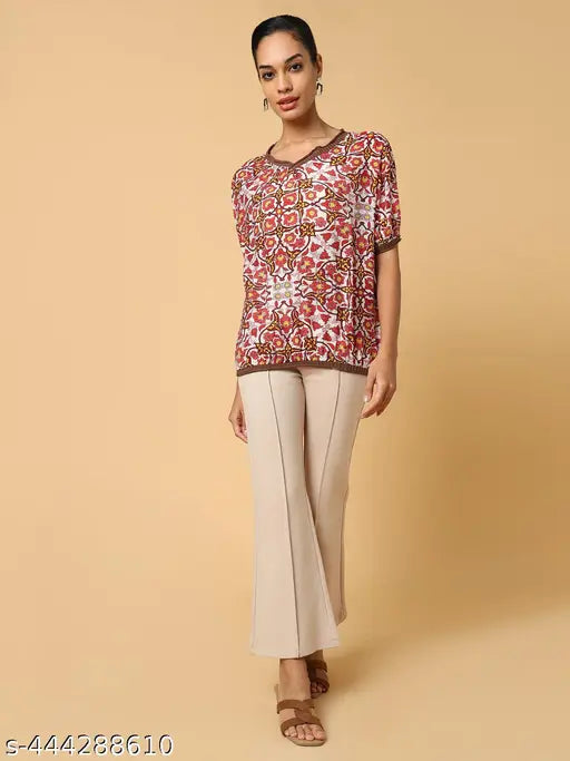 SHOWOFF Women's Red Ethnic Motifs Top