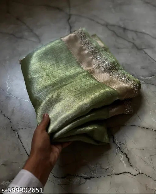 Wedding Guest Special: Soft Silk Tissue Saree with Rich Zari Work and Embellished Border