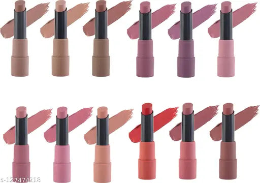 MARS Matte Lipstick Box Pack of 12 (Peache Nude Browns Red Maroon Plums, 76.8 g)