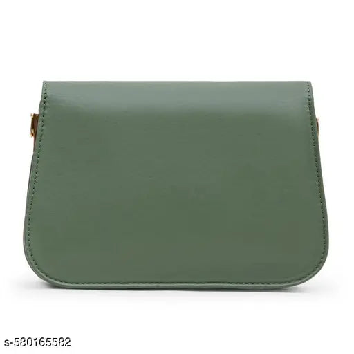 Berrylush Women Solid Green PU Detachable Sling Strap Geometric Pattern Structured Regular Sling Bag