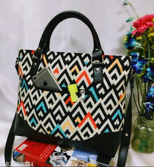 ZIPPERED Tote Bags || Women Geometric Print Shoulder Bag || Girls Multicolor Tote ||  Handbag for Women - Stylish & Durable Tote Bag