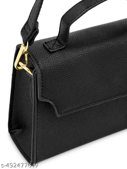Fastrack Black Solid PU Structured Sling Bag for Women