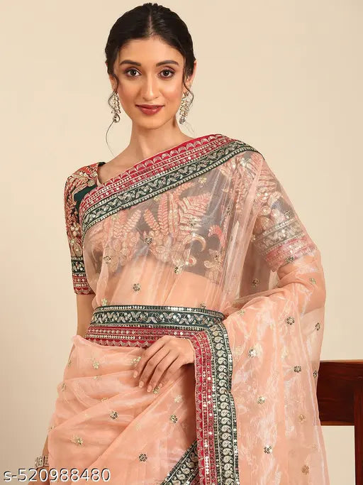 Women's Twil Net Saree With Beautiful Designer unstitched Blouse Piece