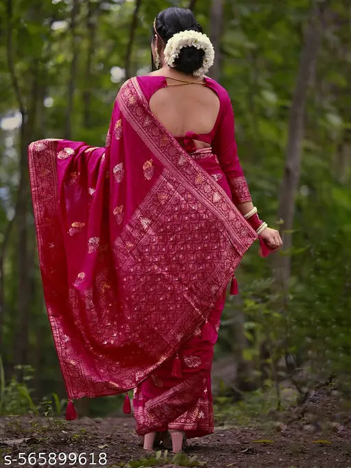 Silk Blend Pink Saree with Silk Blouse