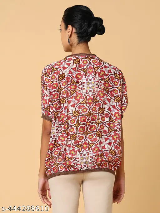 SHOWOFF Women's Red Ethnic Motifs Top