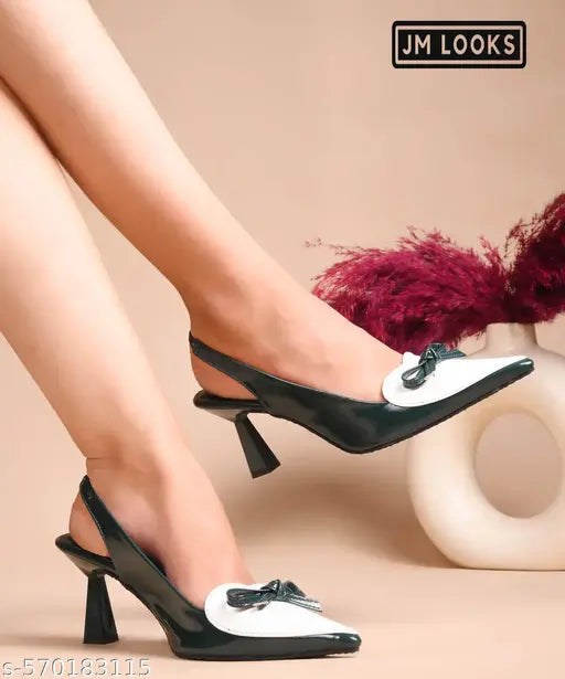 JM LOOKS Women's Bow Slingback Kitten Heels Closed Pointed Toe Pumps Low Heel with Buckle Heels Dress Shoes for Dating Party Working - Green