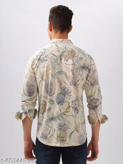BULLMER Trendy Cream Regular Fit Printed Causal Full sleeve Plus Size Shirt ForMen | Men’s Shirts in Plus Sizes only
