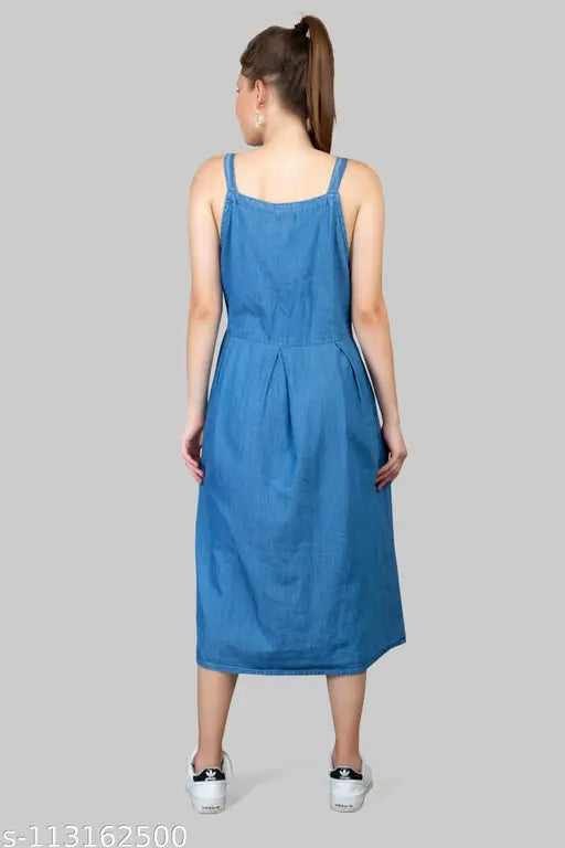 Cefalu-Women's-Sleeveless Dress-Blue/Midi dress/Stylish dress for women/ summer dress for women/Adjustable button dress/ Dress for women and girls