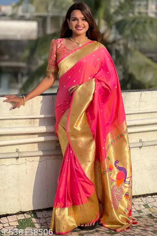 ROOP LAVANYA Pink  Kanjeevaram Paithni Soft Silk Saree With Unstiched Blouse Piece