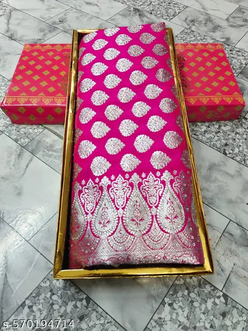 Satin Silk Rani  Patola Bridal Saree with Stone Work, Perfect for Wedding and Festive Occasions
