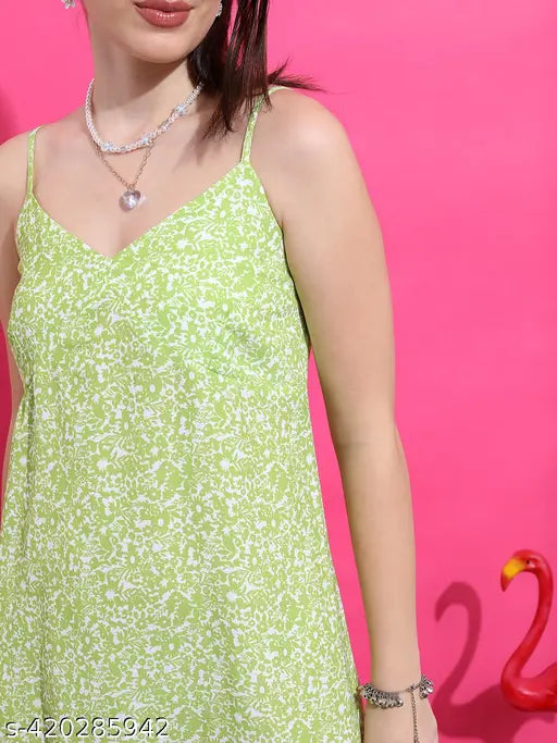 Ketch Women Lime Green Printed Waist Dress