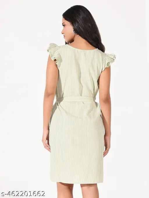 Basic Women's Green Striped Bodycon Dress
