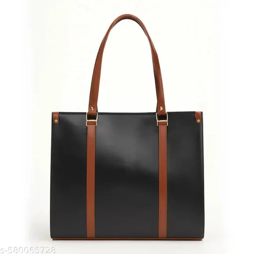Black & Tan Structured PU Leatherette Tote Bag