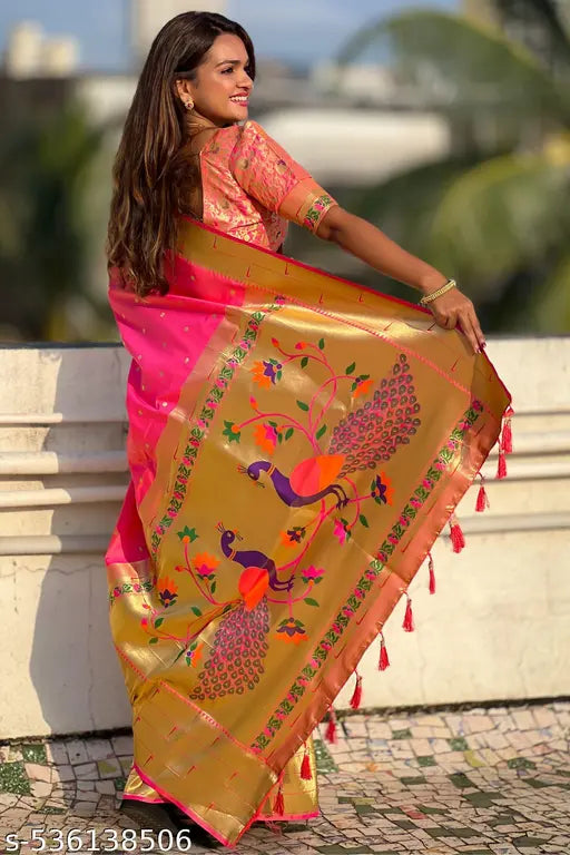 ROOP LAVANYA Pink  Kanjeevaram Paithni Soft Silk Saree With Unstiched Blouse Piece