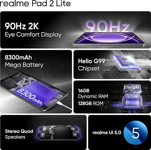 realme Pad 2 Lite 27.81 Cm (10.9Inch) 90Hz 2K Eyecomfort Display, 4GB RAM,128 GB Memory,8300mAh Battery, Mediatek Helio G99 with Quad Speakers 4G Calling + WiFi Connectivity Tablet (Space Grey) SaumyasStore
