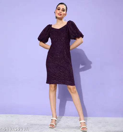 Women's Solid Round Neck Black Dresses