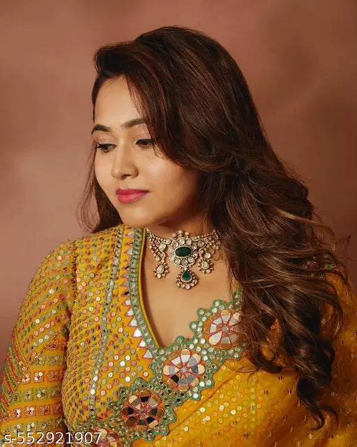 Beautiful Embroidery 5mm Sequence Work With Real Hand Mirror Work & Coading Lace Border