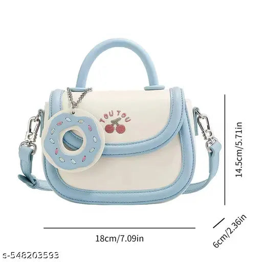 Women's Or Girls Blue Cherry Doughnut Decor Sling/Crossbody Bag