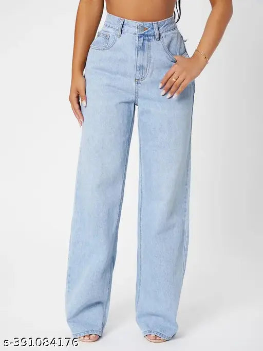 H&H Classy Ice Blue Reagular Wear Wide Leg Denim Jeans For Women | Jeans | Wide Leg Denim | Jeans For Girls |