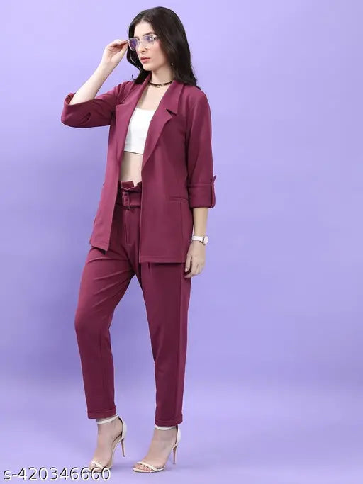 Ketch Women Purple Blazer With Trousers Co-Ords