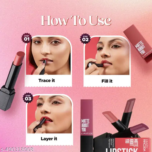 Hilary Rhoda Matte About You Lipstick | Long Lasting & Highly Pigmented Lipstick | Glides Smoothly | Matte Finish | One Stroke Application | Cruelty-Free & Vegan - 3g (Coffee Date - Shade 03)