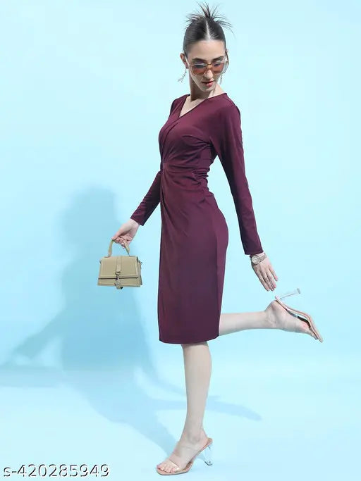 Ketch Women Burgundy Solid Wrap Dress