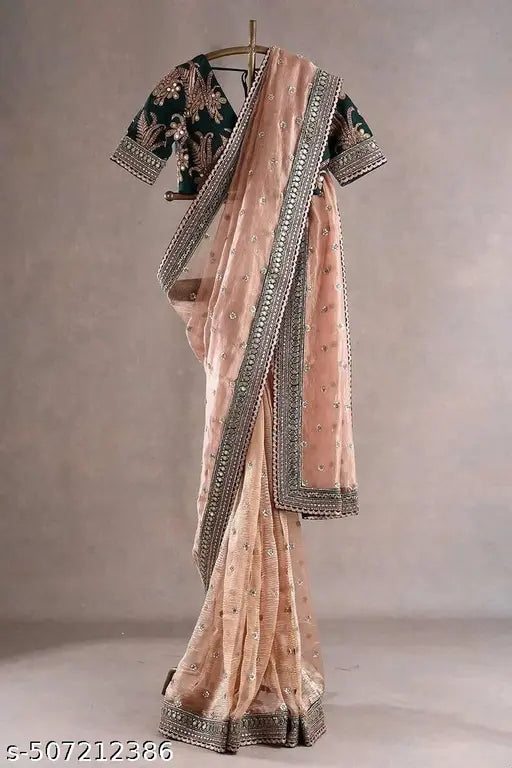 Women's Twil Net Saree With Beautiful Designer unstitched Blouse Piece