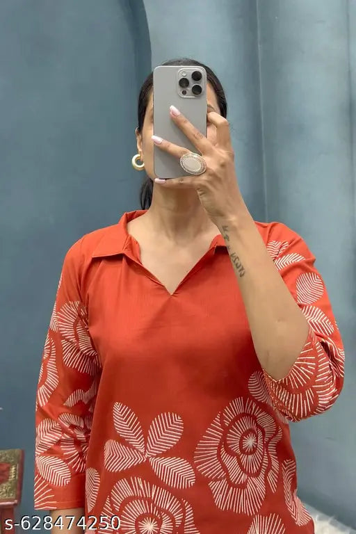 Kalanagri Orange color White Big Geometric Floral Hand Block Print Co-ord Set Perfect for Casual Wear