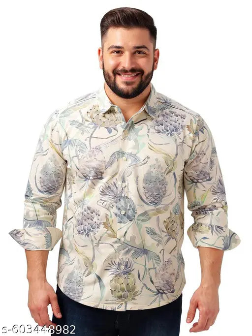 BULLMER Trendy Cream Regular Fit Printed Causal Full sleeve Plus Size Shirt ForMen | Men’s Shirts in Plus Sizes only