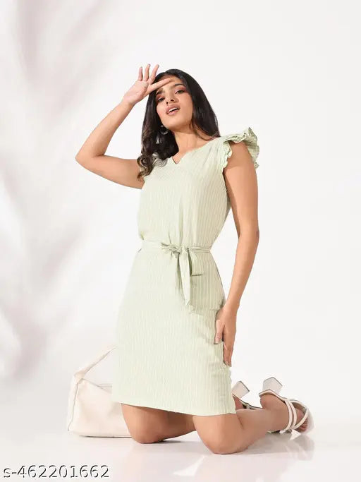 Basic Women's Green Striped Bodycon Dress