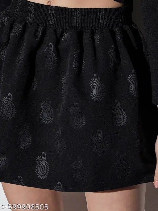 Globus Women Black Mid-Rise Self Design Paisley Mini A-Line Party Skirt