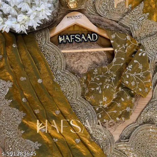 Fancy Thread Work Saree With Sequence Work