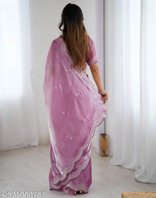 Tissue Silk Purple Saree with Tissue Silk Blouse