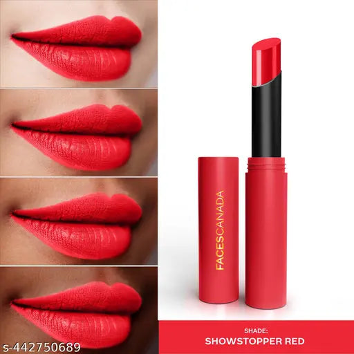 FACES CANADA Long Stay 3-in-1 Matte Lipstick - Showstopper Red 09, 2g | 8HR Longstay | Transfer Proof | Moisturizing | Chamomile & Shea Butter | Primer-Infused | Lightweight | Intense Color Payoff