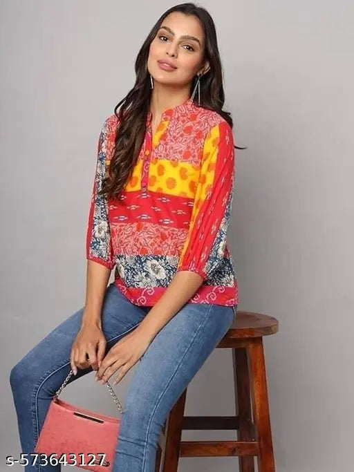 FABRIC FITOOR Stylish Multicolor Printed Cotton Top for Women(Multi Colour)