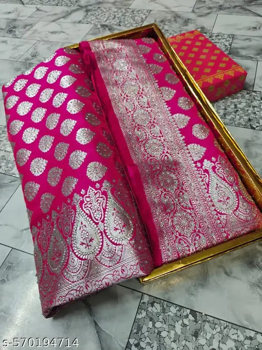 Satin Silk Rani  Patola Bridal Saree with Stone Work, Perfect for Wedding and Festive Occasions