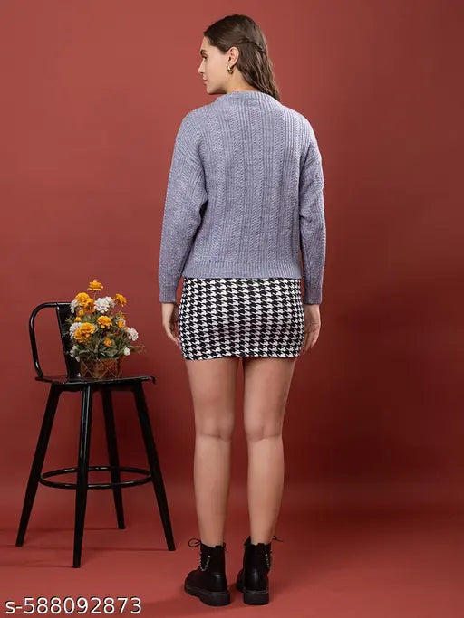 Wear lusso Women Round Neck Solid Full Sleeve Woolen Winter Pullover Aqua Blue Sweater