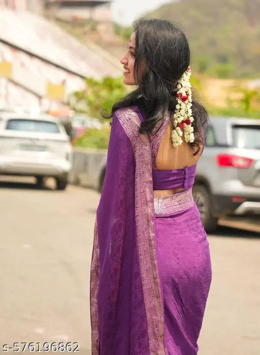 Pure Chifon Weaving Pattern Saree With Soft Banarasi Silk Blouse