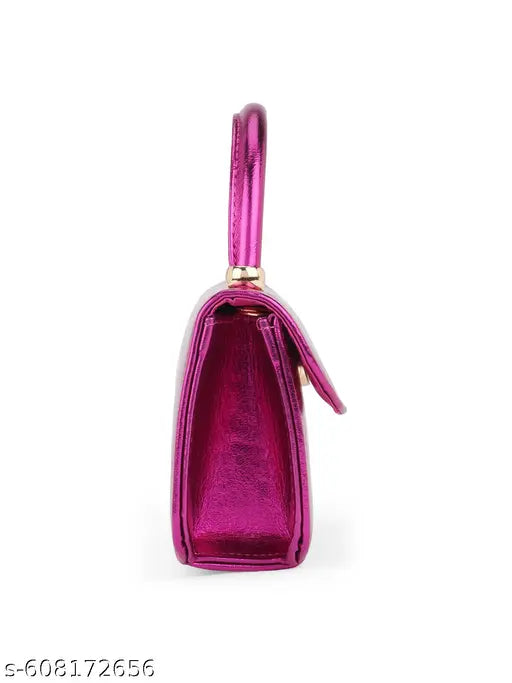 Globus Women Pink Shiny Single Handle Small Party Sling Bag With Detachable Chain Strap