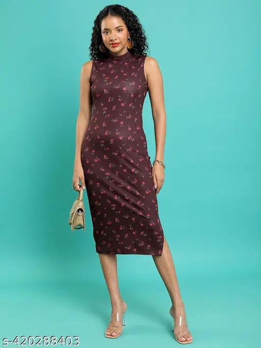 Ketch Women Maroon Multi Printed Bodycon Dress