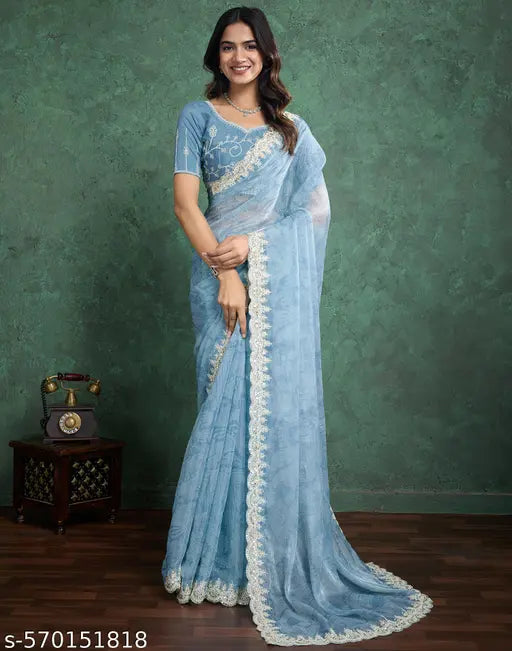 Tissue Silk Blue Saree with Silk Blouse