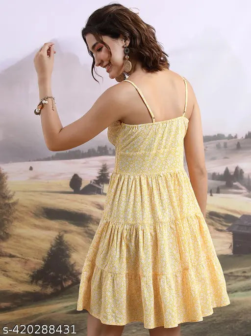 Ketch Women Yellow Printed Fit & Flare Dress