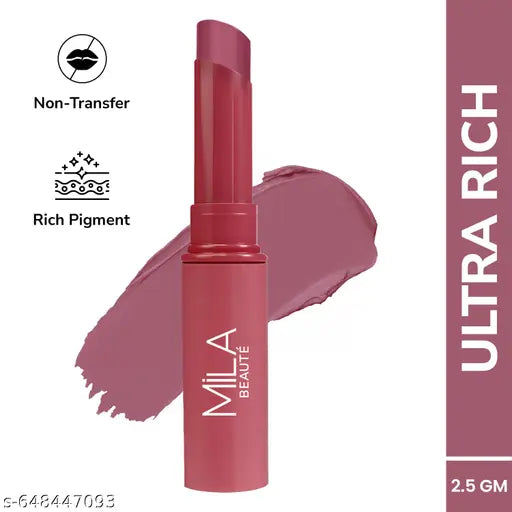 Mila Beaute Ultra Rich Transfer Proof Lipstick | Enriched With Aloe Vera & Grape Seed Extract | Velvety Texture, Lightweight & Highly Pigmented | Smudge Proof Lipstick (08 Naked Rose,  2.5g)