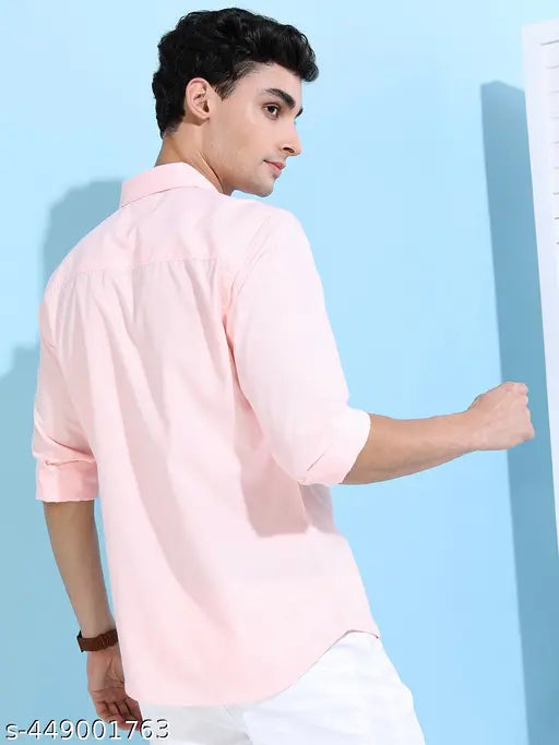 Ketch Men's Solid Regular Spread Collar Pink Shirts