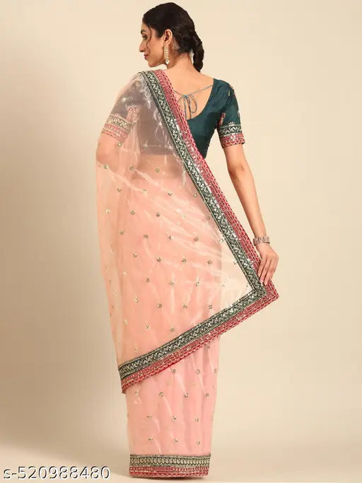 Women's Twil Net Saree With Beautiful Designer unstitched Blouse Piece