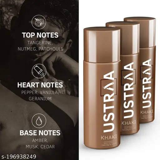 Ustraa KHAKI Deodorant Body Spray - 150 ml - Pack of 3