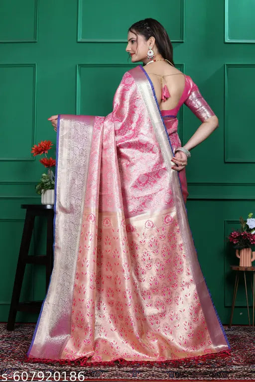 Pink Banarasi Silk Saree with Rich Zari Weaving & Elegant Blouse Piece
